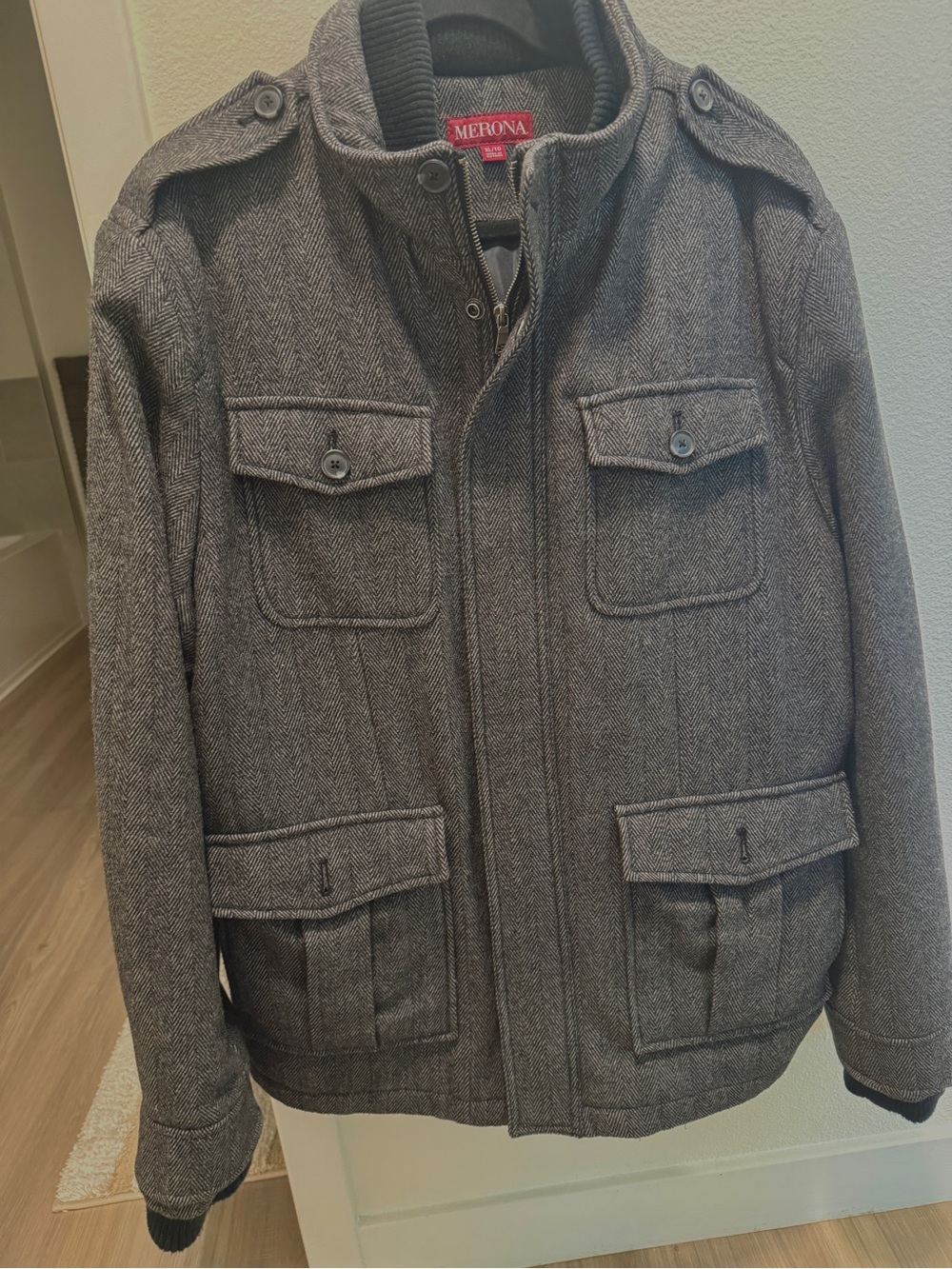 Merona Men's Herringbone Gray Military-Style Field Jacket
